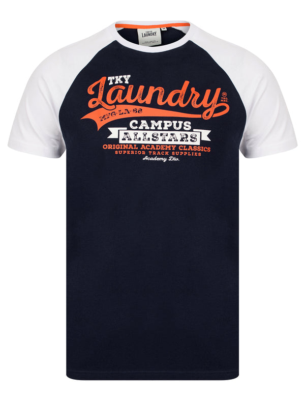 Milwaukee Baseball Style Raglan Sleeve Cotton Jersey Crew Neck T-Shirt in Bright White - Tokyo Laundry