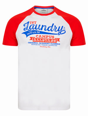 Milwaukee Baseball Style Raglan Sleeve Cotton Jersey Crew Neck T-Shirt in High Risk Red - Tokyo Laundry