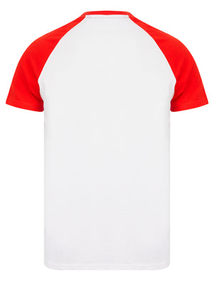 Milwaukee Baseball Style Raglan Sleeve Cotton Jersey Crew Neck T-Shirt in High Risk Red - Tokyo Laundry