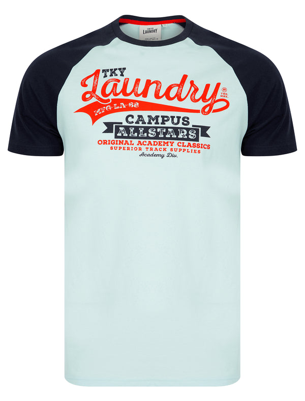 Milwaukee Baseball Style Raglan Sleeve Cotton Jersey Crew Neck T-Shirt in Maritime Blue - Tokyo Laundry