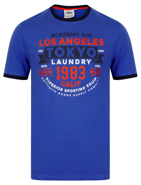 Ryobi Motif Jersey Grindle Crew-Neck Ringer T-Shirt in Dazzling Blue - Tokyo Laundry