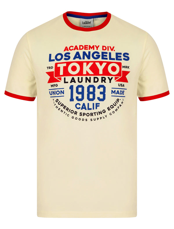 Ryobi Motif Jersey Grindle Crew-Neck Ringer T-Shirt in Snow White - Tokyo Laundry