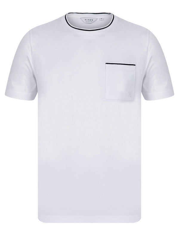 Jemison Premium Cotton Jersey Crew Neck Ringer T-Shirt with Chest Pocket in Bright White - Nines Collection