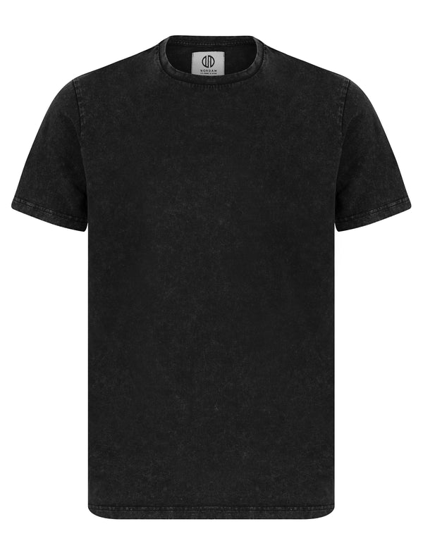 Celadon Acid Wash Cotton Jersey Crew Neck T-Shirt in Jet Black - Nordam