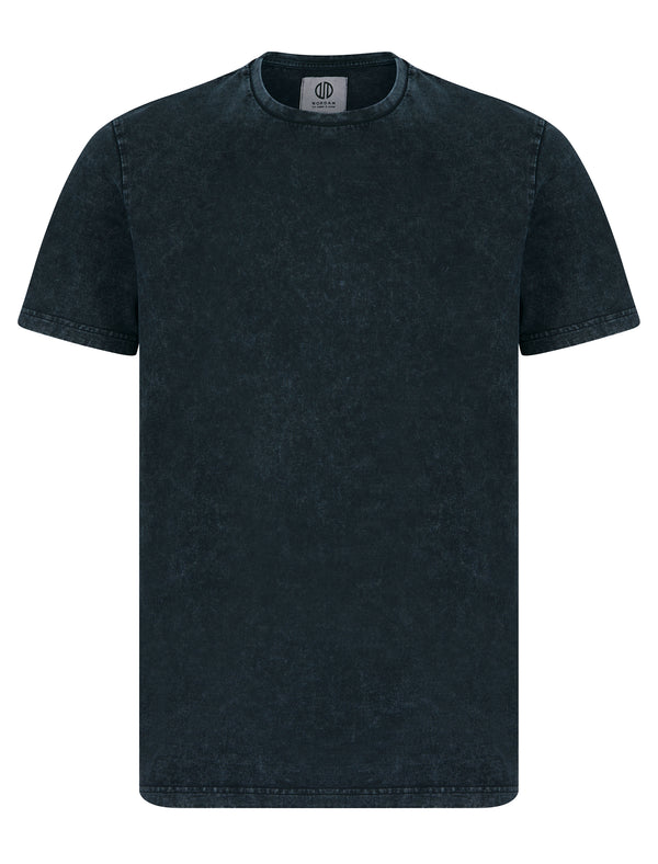 Celadon Acid Wash Cotton Jersey Crew Neck T-Shirt in Sky Captain Navy - Nordam