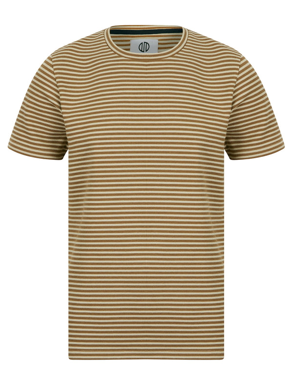 Alscot Breton Stripe Stretch Cotton Crew Neck T-Shirt in Tan / Stone - Nordam