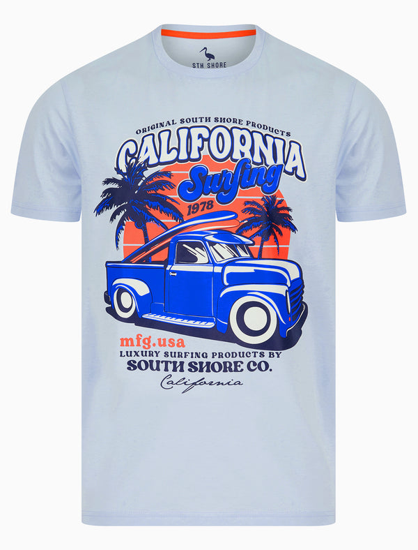 Derbyshire Motif Cotton Jersey T-Shirt in Omphalodes Blue - South Shore