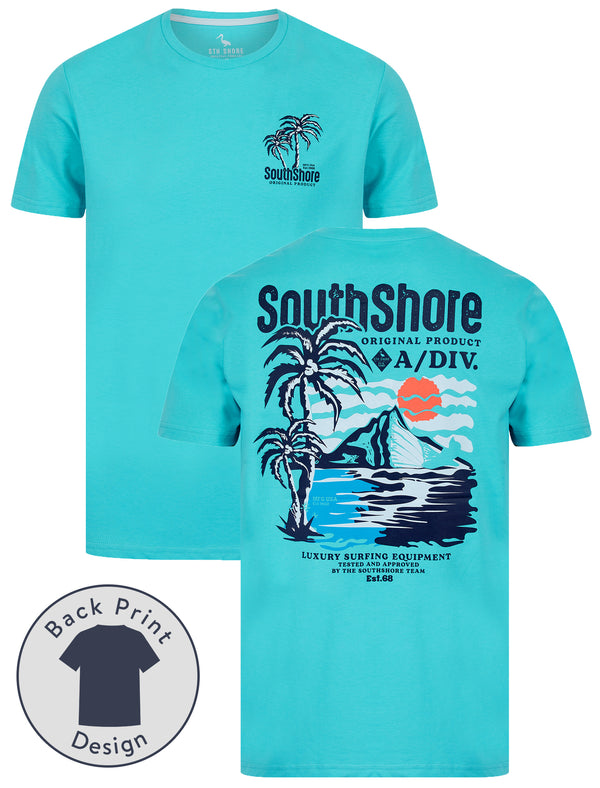 Bramley Reverse Print Motif Cotton Jersey T-Shirt in Blue Curacao - South Shore