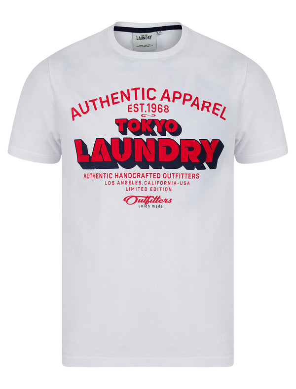 Cyprus Motif Cotton Jersey Crew Neck T-Shirt in Bright White - Tokyo Laundry