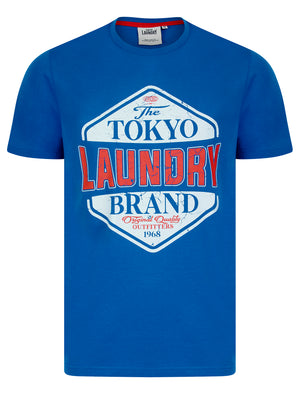 Barton Motif Cotton Jersey Crew Neck T-Shirt in Snorkel Blue - Tokyo Laundry