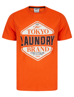 Barton Motif Cotton Jersey Crew Neck T-Shirt in Tangerine Tango - Tokyo Laundry