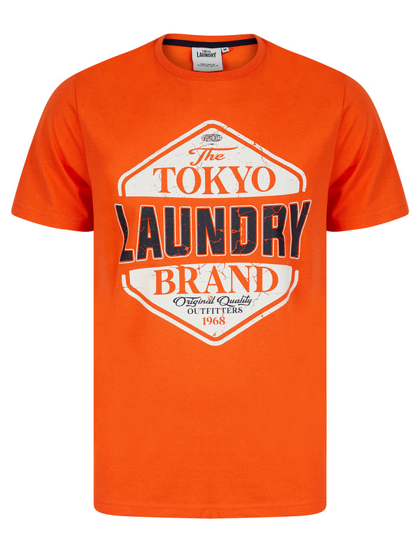 Barton Motif Cotton Jersey Crew Neck T-Shirt in Tangerine Tango - Tokyo Laundry