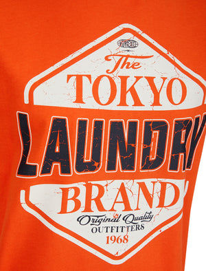 Barton Motif Cotton Jersey Crew Neck T-Shirt in Tangerine Tango - Tokyo Laundry