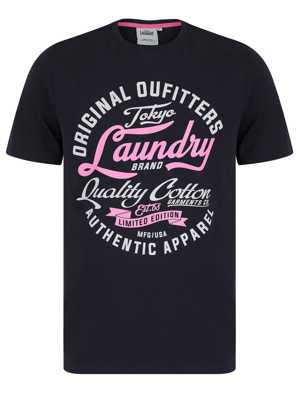 Bruton Vintage Retro Motif Cotton Jersey T-Shirt in Inkling - Tokyo Laundry