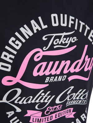 Bruton Vintage Retro Motif Cotton Jersey T-Shirt in Inkling - Tokyo Laundry