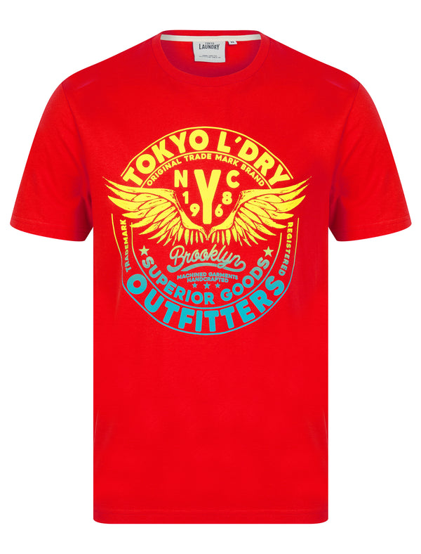 Manor Gradient Print Motif Cotton Jersey Crew Neck T-Shirt in Chinese Red - Tokyo Laundry