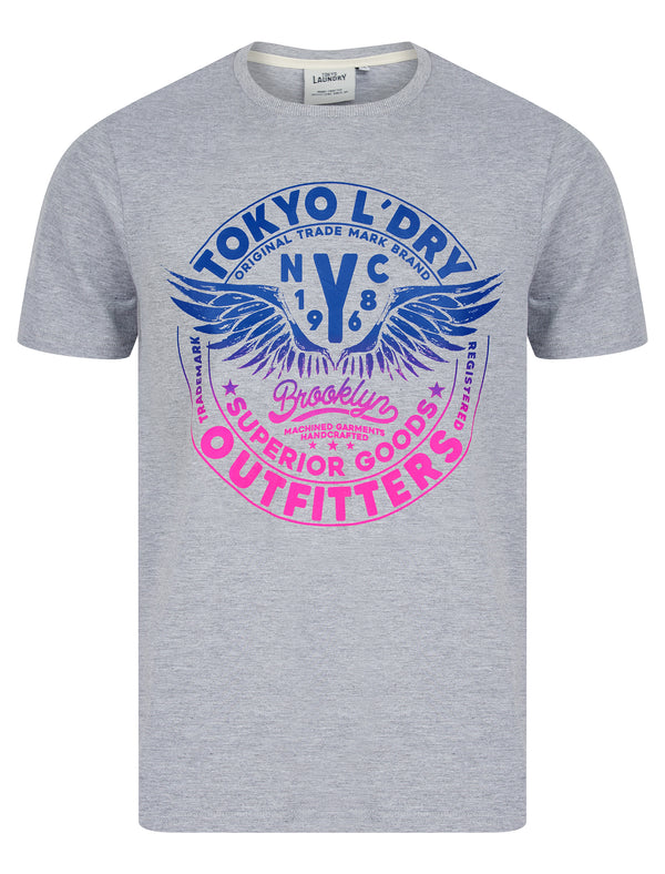 Manor Gradient Print Motif Cotton Jersey Crew Neck T-Shirt in Light Grey Marl - Tokyo Laundry