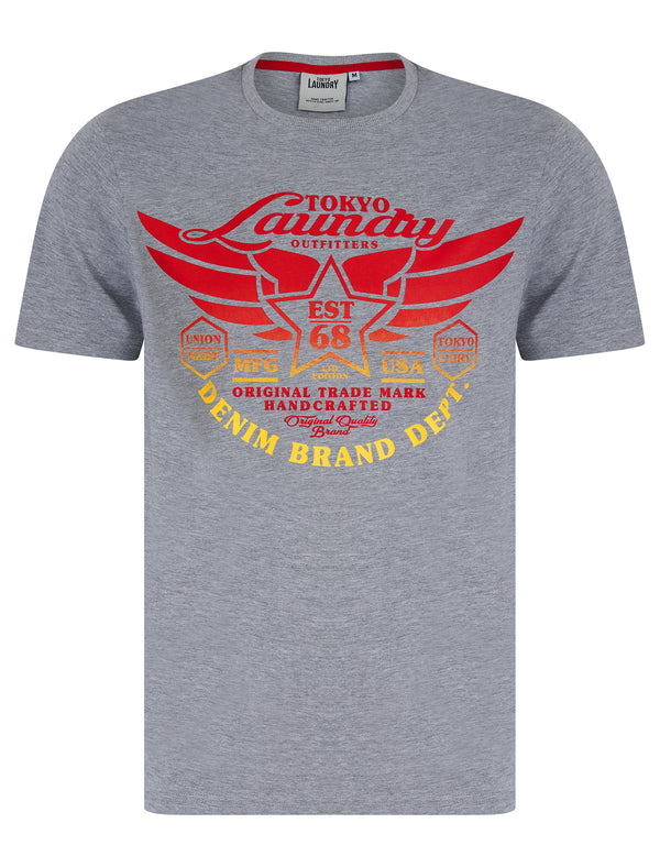 Westwood Gradient Print Motif Cotton Jersey Crew Neck T-Shirt in Light Grey Marl - Tokyo Laundry