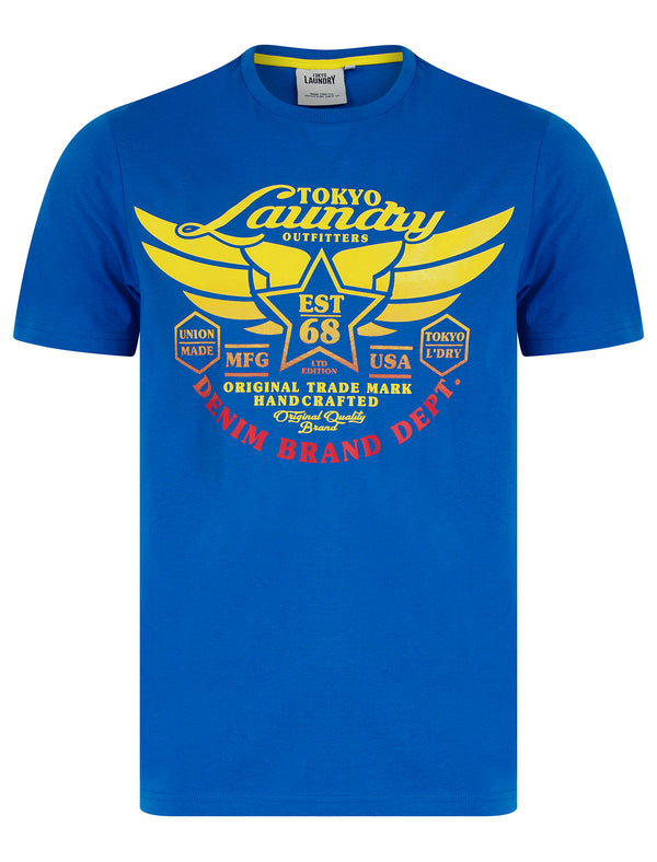 Westwood Gradient Print Motif Cotton Jersey Crew Neck T-Shirt in Victoria Blue - Tokyo Laundry