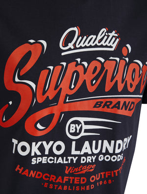 Argyle Vintage Retro Motif Cotton Jersey T-Shirt in Inkling - Tokyo Laundry