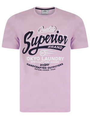 Argyle Vintage Retro Motif Cotton Jersey T-Shirt in Lilac Breeze - Tokyo Laundry