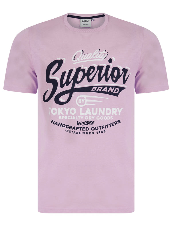Argyle Vintage Retro Motif Cotton Jersey T-Shirt in Lilac Breeze - Tokyo Laundry