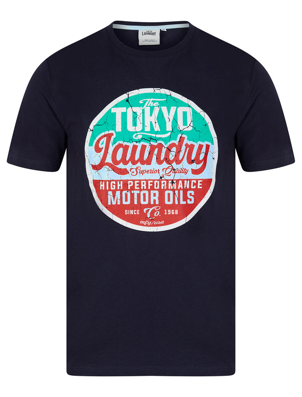 Cressingham Motif Cotton Jersey Crew Neck T-Shirt in Inkling - Tokyo Laundry