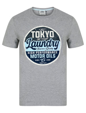 Cressingham Motif Cotton Jersey Crew Neck T-Shirt in Mid Grey Marl - Tokyo Laundry