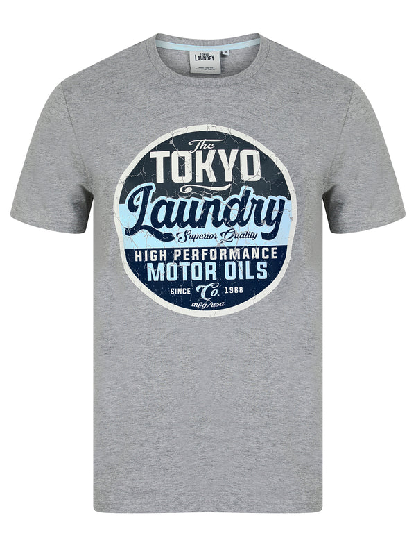 Cressingham Motif Cotton Jersey Crew Neck T-Shirt in Mid Grey Marl - Tokyo Laundry