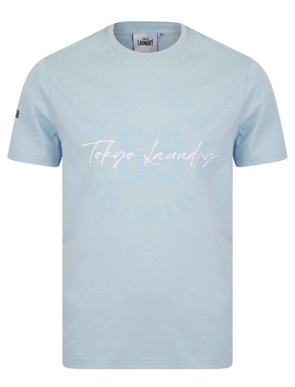 Carcle Embroidery & Print Motif Cotton Jersey T-Shirt in Blue Fog - Tokyo Laundry