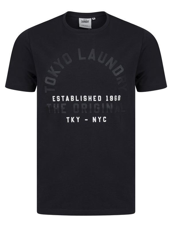 Lewes Vintage Retro Motif Cotton Jersey T-Shirt in Sky Captain Navy - Tokyo Laundry