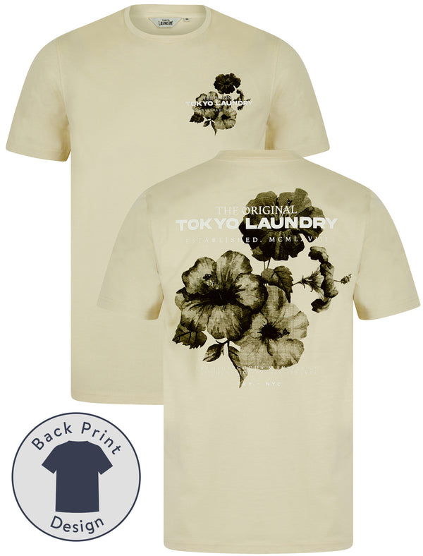 Redact Vintage Retro Reverse Print Cotton Jersey T-Shirt in Summer Sand - Tokyo Laundry