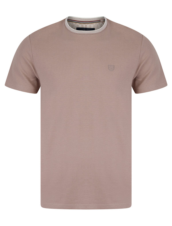 Winkley Cotton Rich Bubble Weave Texture Crew Neck Ringer T-Shirt in Blush Pink - Kensington Eastside
