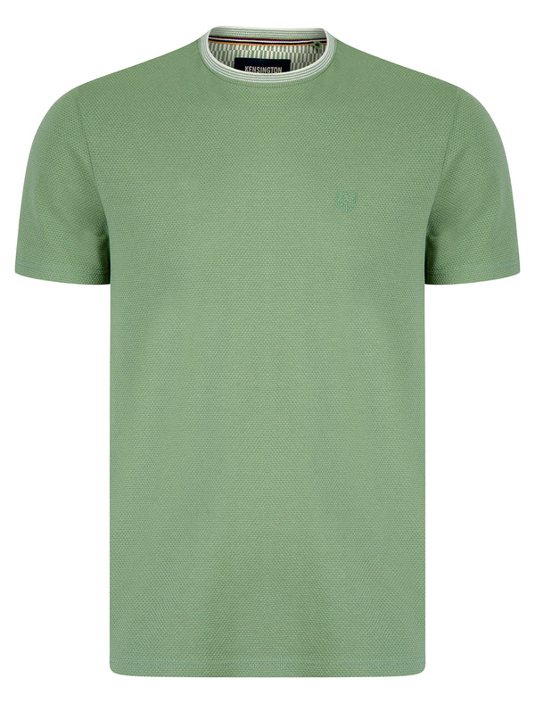 Winkley Cotton Rich Bubble Weave Texture Crew Neck Ringer T-Shirt in Green Milieu - Kensington Eastside
