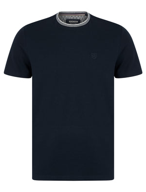 Winkley Cotton Rich Bubble Weave Texture Crew Neck Ringer T-Shirt in Sky Captain Navy - Kensington Eastside