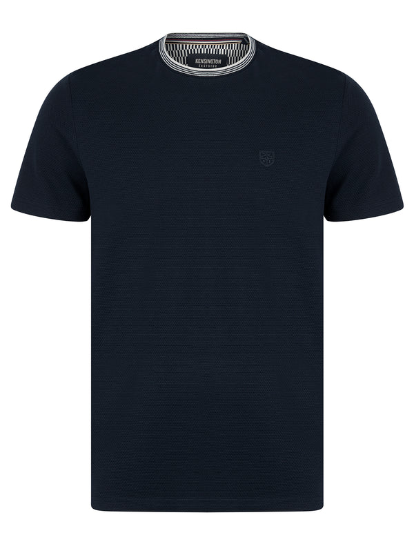 Winkley Cotton Rich Bubble Weave Texture Crew Neck Ringer T-Shirt in Sky Captain Navy - Kensington Eastside