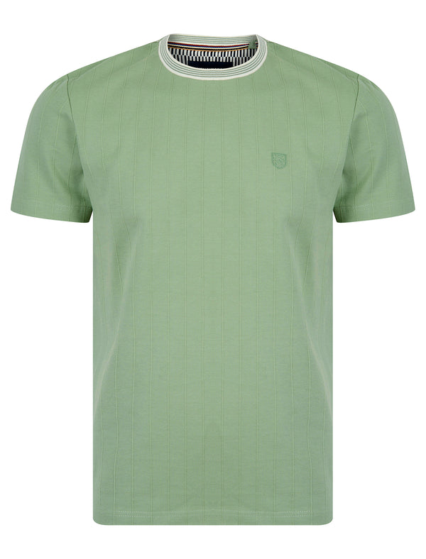 Windmill Stretch Cotton Pique Striped Crew Neck Ringer T-Shirt in Green Milieu - Kensington Eastside