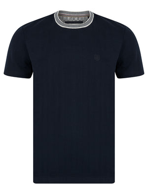 Windmill Stretch Cotton Pique Striped Crew Neck Ringer T-Shirt in Sky Captain Navy - Kensington Eastside