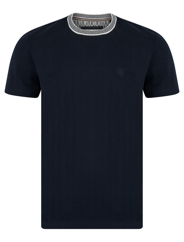 Windmill Stretch Cotton Pique Striped Crew Neck Ringer T-Shirt in Sky Captain Navy - Kensington Eastside