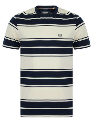 Whitecross Striped Cotton Jersey Crew Neck T-Shirt in Sky Captain Navy - Kensington Eastside