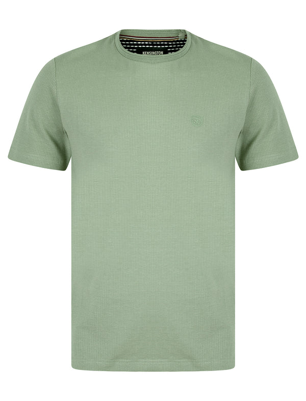 West Stretch Cotton Jacquard Weave Crew Neck T-Shirt in Green Milieu - Kensington Eastside