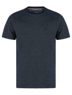 West Stretch Cotton Jacquard Weave Crew Neck T-Shirt in Sky Captain Navy - Kensington Eastside