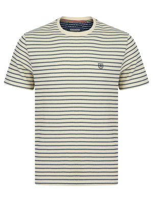 Wishford Stretch Cotton Striped Crew Neck T-Shirt in Jet Stream White - Kensington Eastside