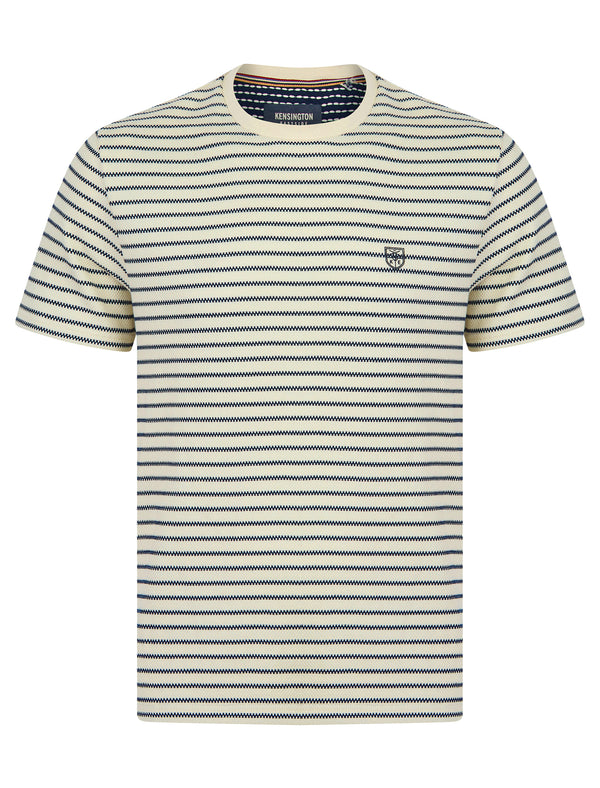 Wishford Stretch Cotton Striped Crew Neck T-Shirt in Jet Stream White - Kensington Eastside