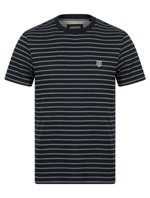 Wishford Stretch Cotton Striped Crew Neck T-Shirt in Sky Captain Navy - Kensington Eastside