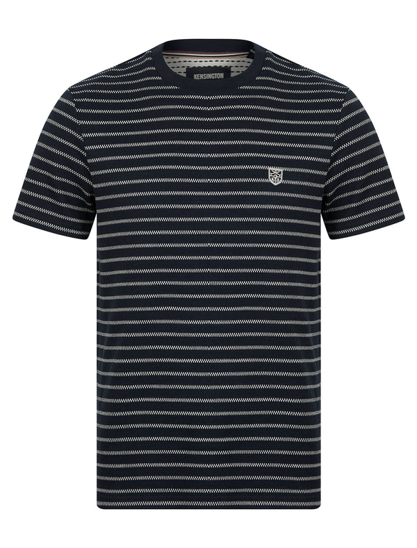 Wishford Stretch Cotton Striped Crew Neck T-Shirt in Sky Captain Navy - Kensington Eastside