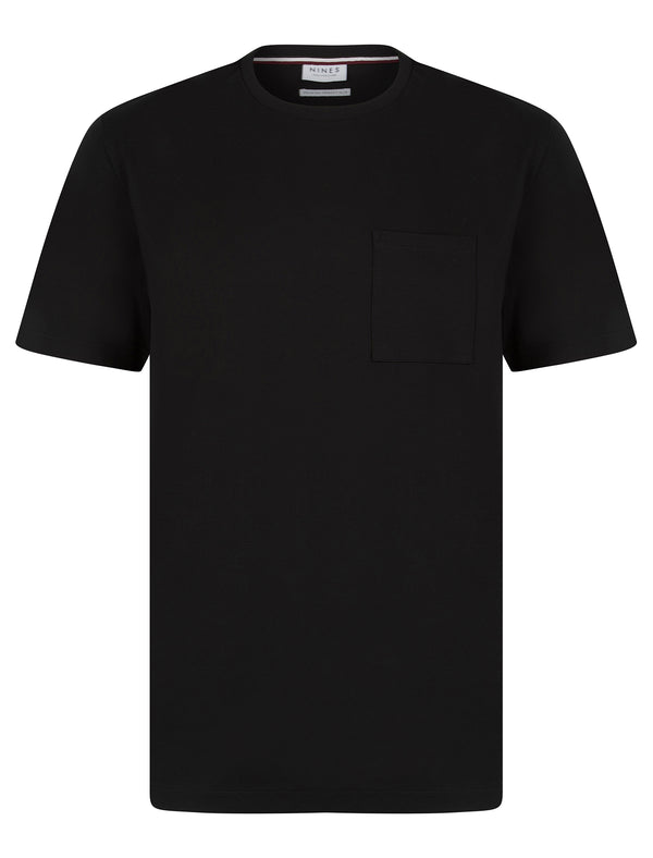 Nagisa Premium Relaxed Boxy Oversize Fit Crew Neck T-Shirt with Chest Pocket in Jet Black - Nines Collection