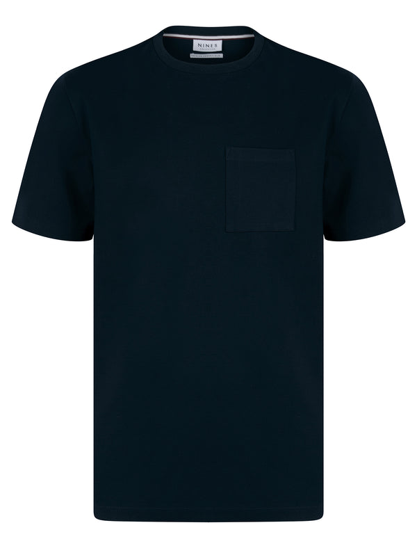 Nagisa Premium Relaxed Boxy Oversize Fit Crew Neck T-Shirt with Chest Pocket in Sky Captain Navy - Nines Collection