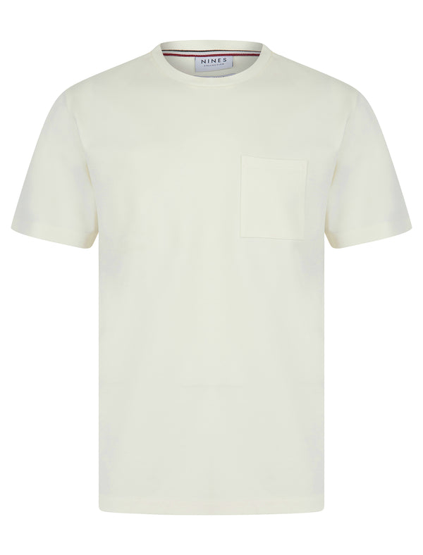 Nagisa Premium Relaxed Boxy Oversize Fit Crew Neck T-Shirt with Chest Pocket in Snow White - Nines Collection