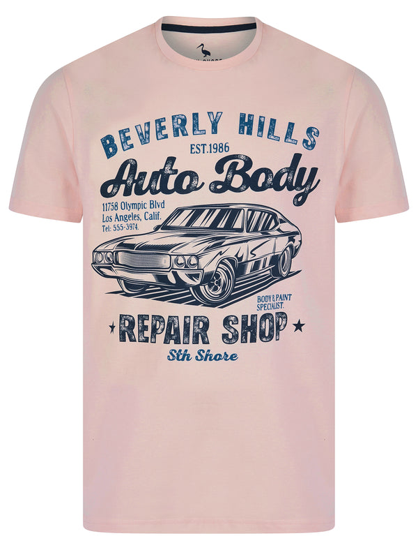Aldridge Vintage Retro Graphic Print Motif Cotton Jersey T-Shirt in Barely Pink - South Shore
